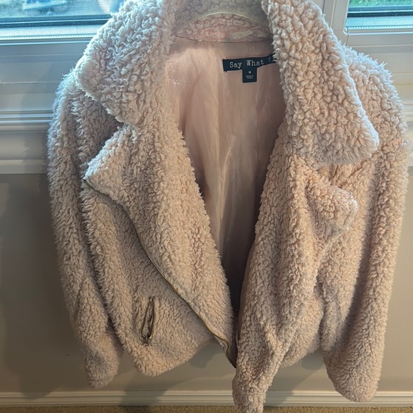 Say What? Cream Teddy Jacket Plush Comfort - Picture 2 of 3